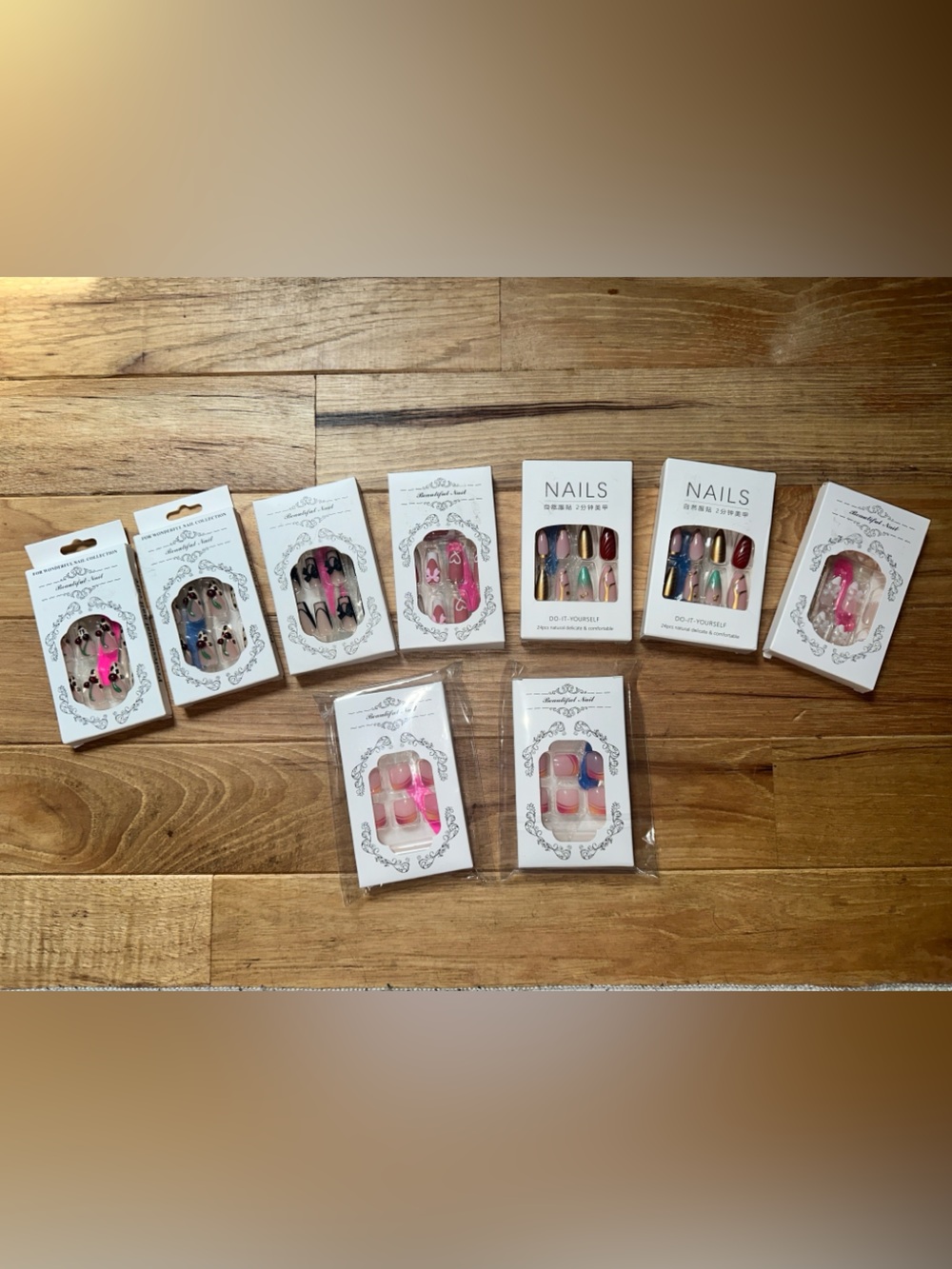 Assorted Pink Accent Press-On Nails Mani & Pedi sets